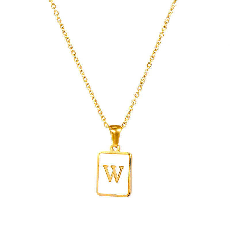Minimalist 18K Gold Plated Square Letter Pendant Necklace Stainless Steel Shell Design for Women