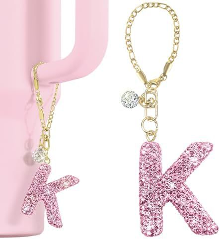 Rhinestone Inlaid Letter Resin Charm Bar Keychain Accessory