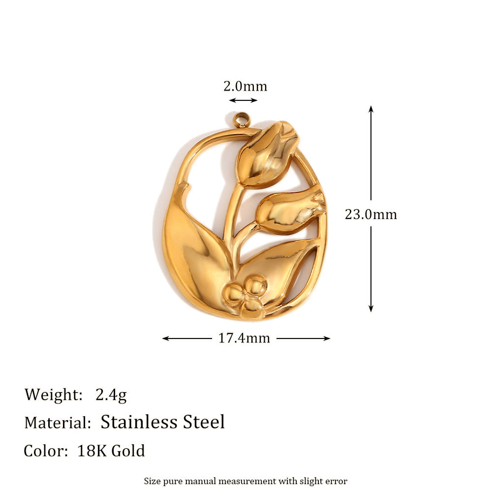 Geometric Sunflower Heart Pendant in Stainless Steel with 18K Gold Plating, Vintage-Inspired Rose and Daisy Accents for Women