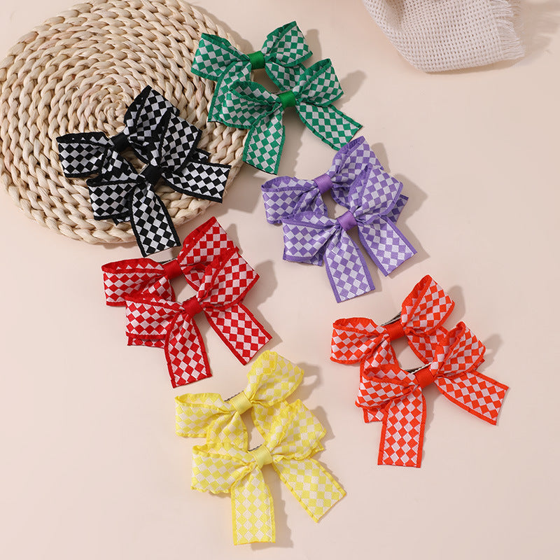 Set di mollette per capelli a forma di fiocco, stile naturale, per bambini, con bordo a nastro e dettagli arricciati, fermaglio a becco d'anatra per acconciature a coda di cavallo