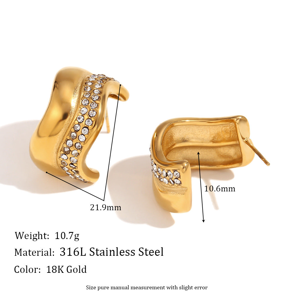 Orecchini da donna in acciaio inossidabile placcato oro 18K, design a mezzaluna vuota, ispirazione geometrica francese vintage