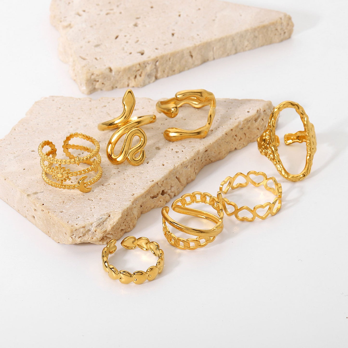 Fashion Geometric Cross Open Ring 18K Gold Plated Stainless Steel Snake Design for Women