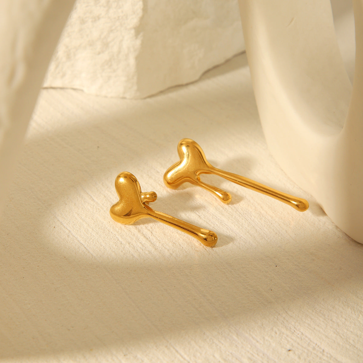 Minimalist 18K Gold Plated Stainless Steel Melted Heart Stud Earrings for Women