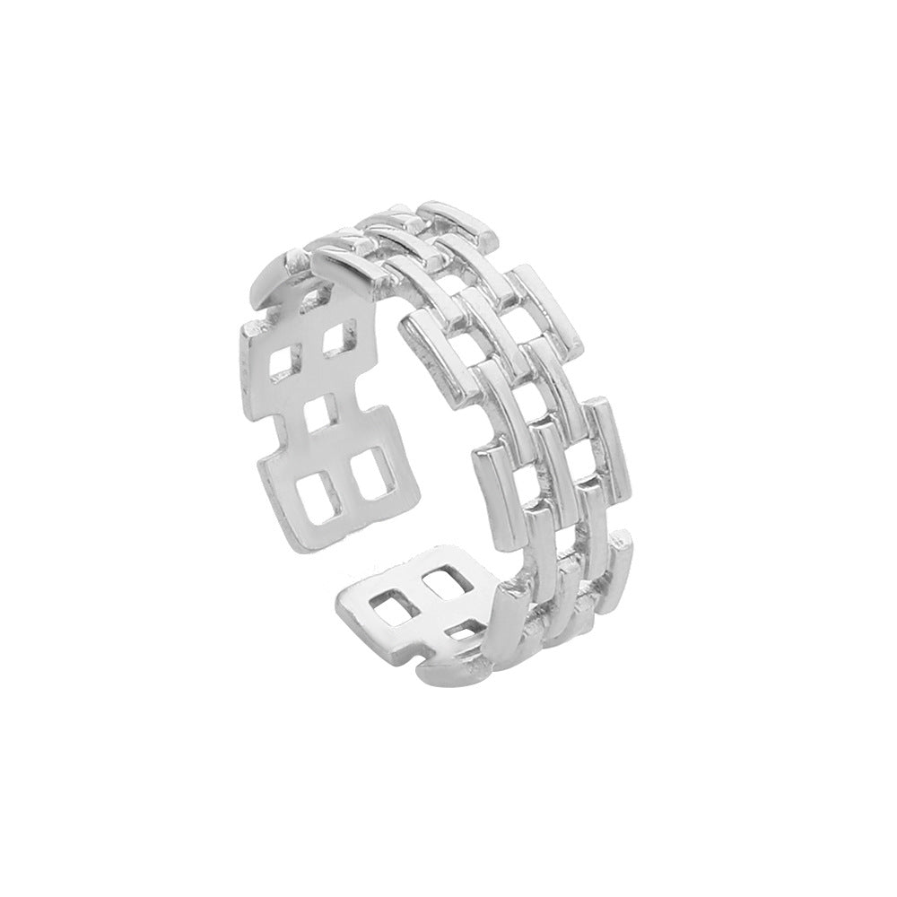 Anello da donna regolabile geometrico minimalista in acciaio inossidabile con design cavo e finitura placcata