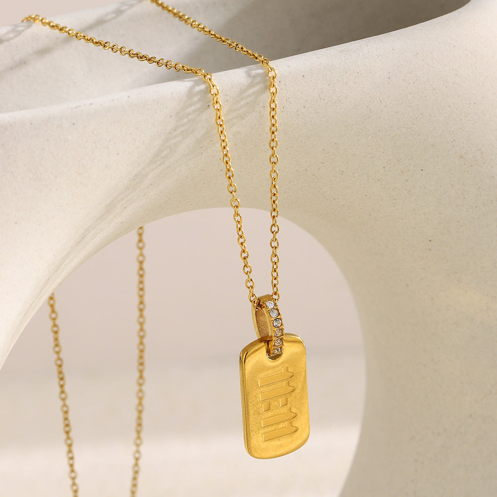 Minimalist Geometric Stainless Steel Plated 18K Gold 11:11 Square Pendant Necklace for Women
