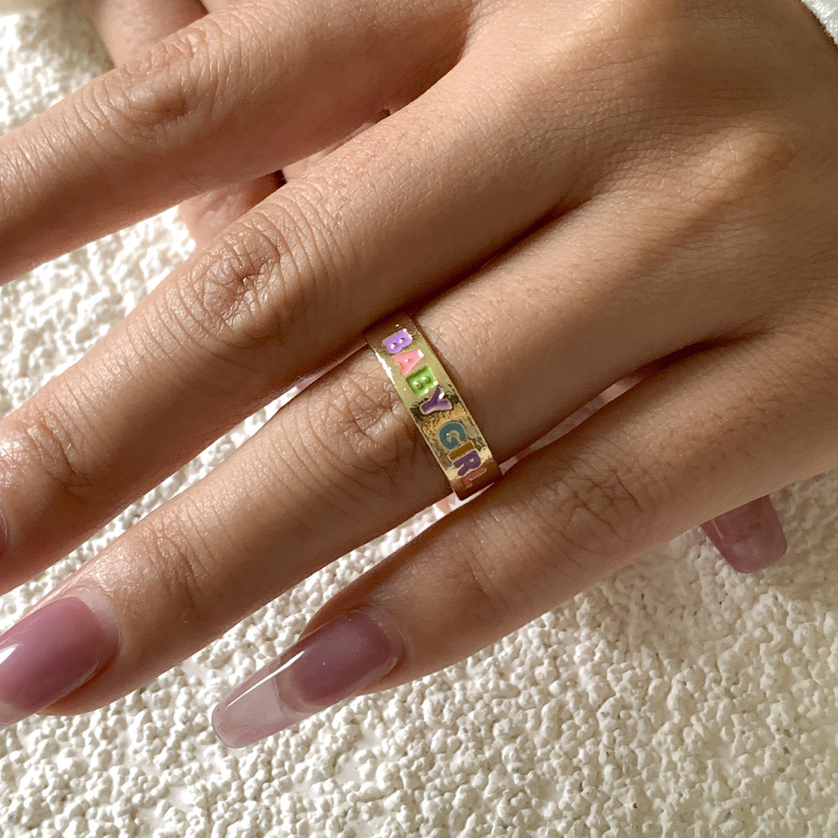 Sweet and Edgy Geometric Heart Smile Ring for Women in Plated Metal with Colorful Enamel Finish