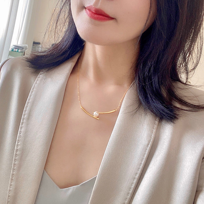 Minimalist Cross Pearl Titanium Steel Animal Pendant Necklace for Women