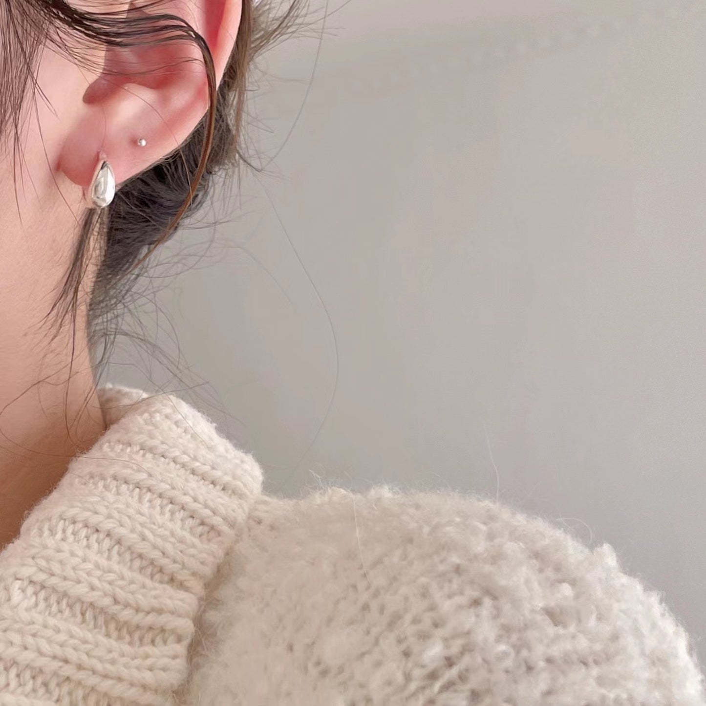 Rustic Floral Minimalist Star-Shaped 925 Sterling Silver Hoop Earrings Handmade with Delicate Drop Detail