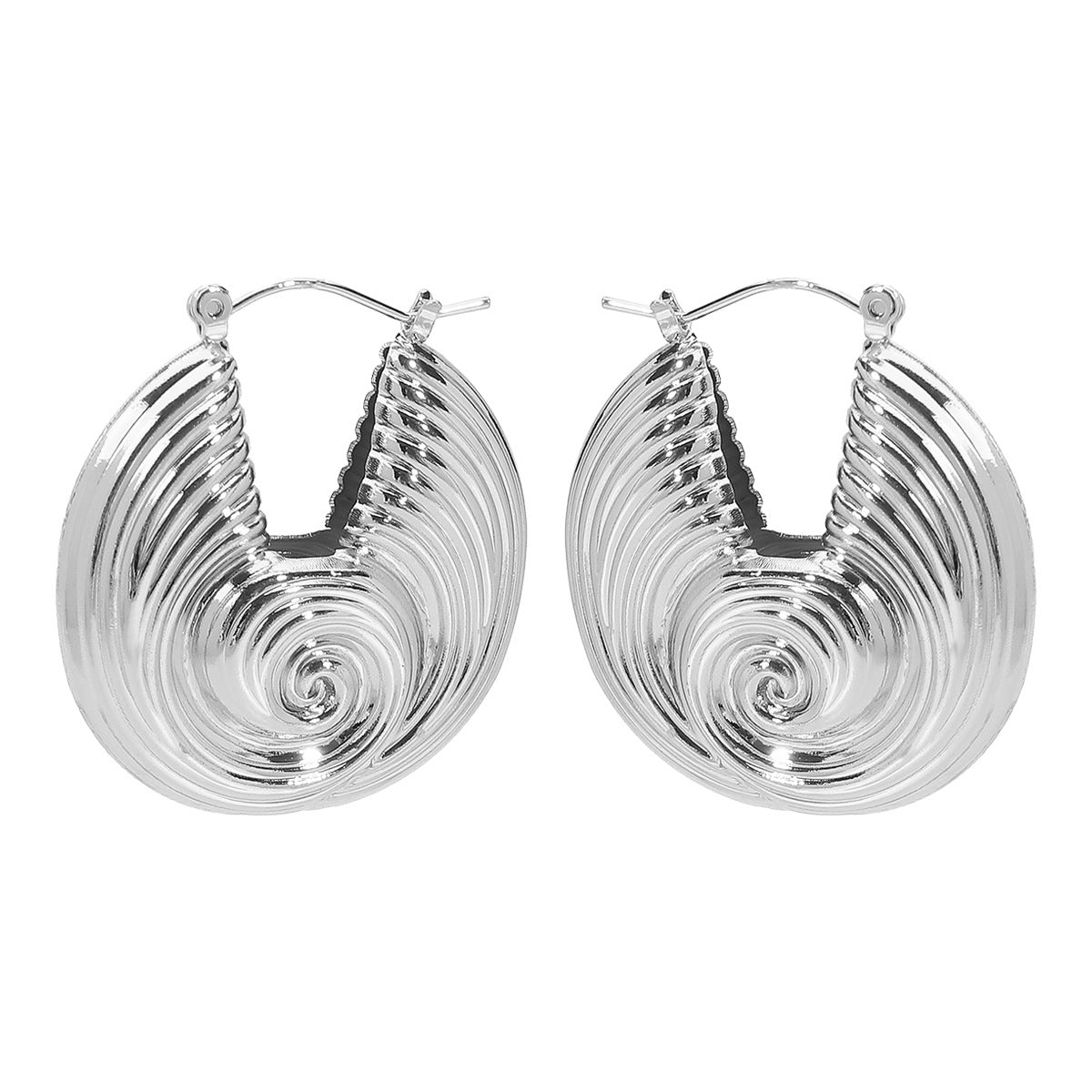 Pendientes de clip de metal geométricos con forma de abanico de concha exagerados con acabado galvanizado para mujer