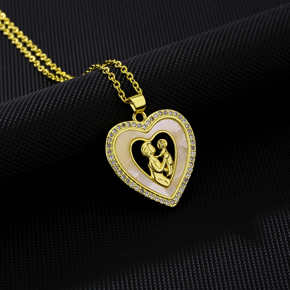 Elegante collana in acciaio inossidabile a forma di cuore con intarsio di zirconi per donna, gioiello con pendente e catena a O