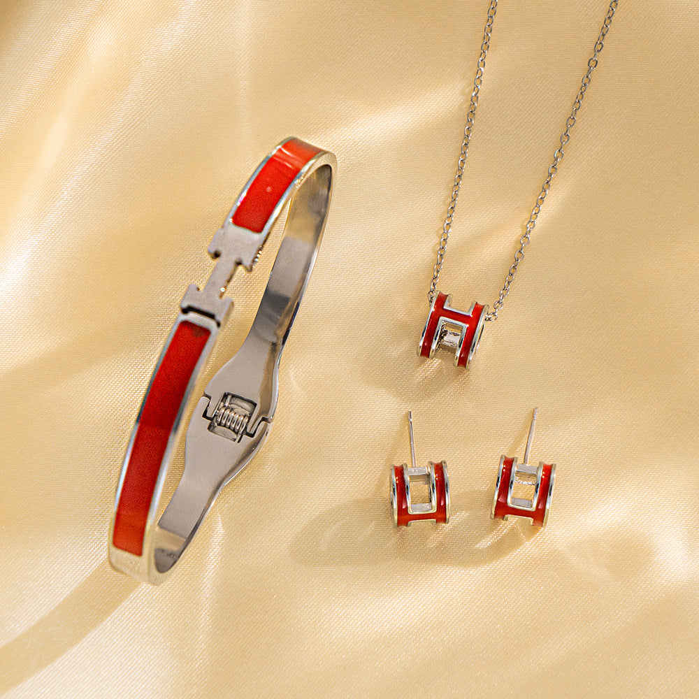 Set Collana da Donna Minimalista con Lettera H Floreale in Acciaio al Titanio con Catena a O