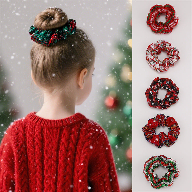 Fermacapelli in tessuto a maglia a forma di personaggio dei cartoni animati per bambini, colore rosso natalizio, con estetica macaron