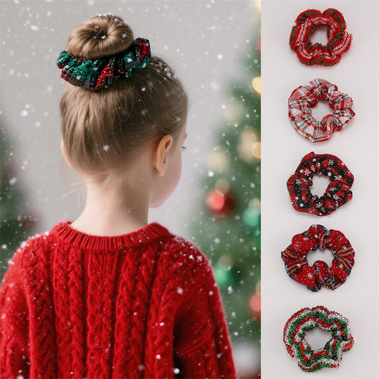 Fermacapelli in tessuto a maglia a forma di personaggio dei cartoni animati per bambini, colore rosso natalizio, con estetica macaron