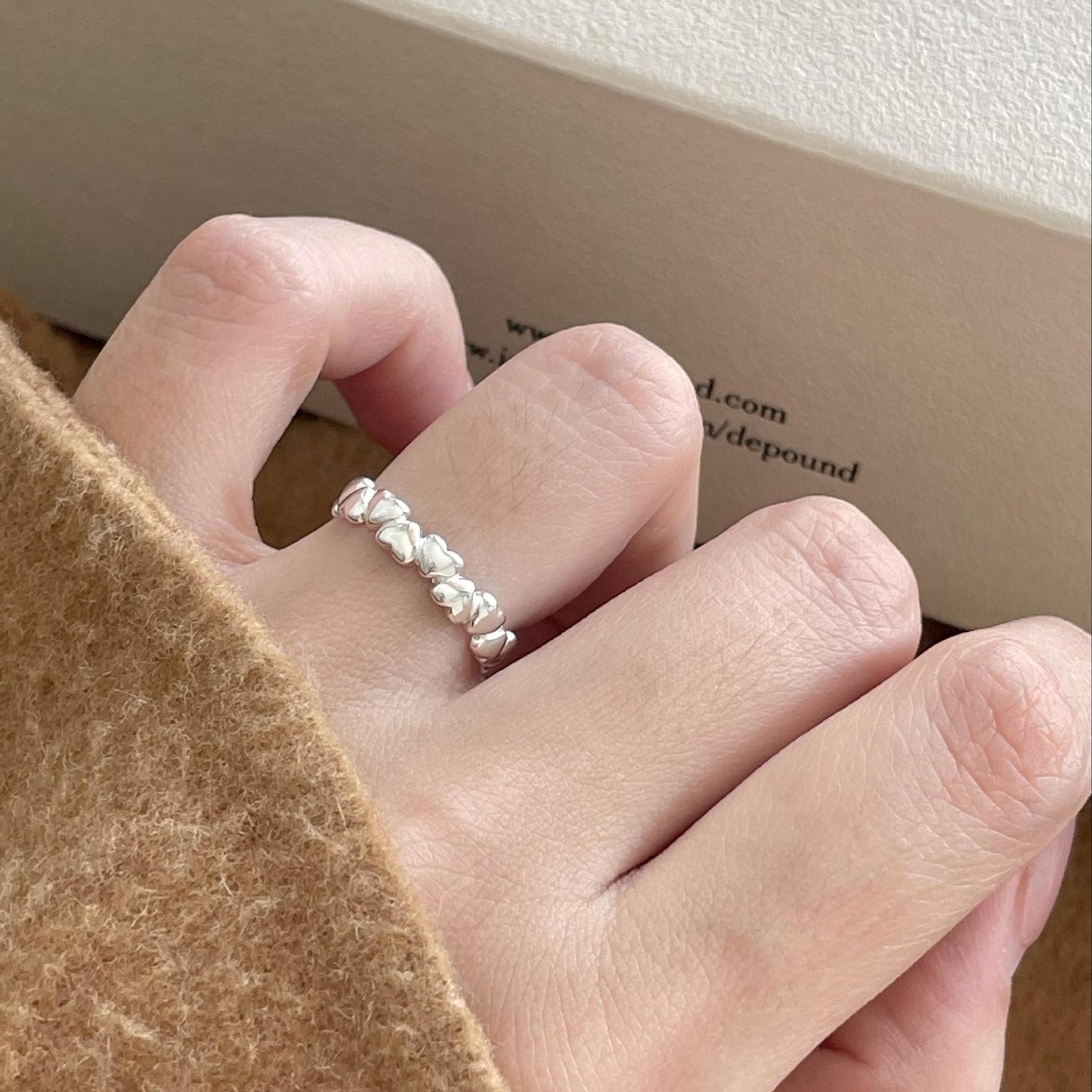 Anillo abierto minimalista en forma de corazón de plata de ley 925 para mujer con diseño geométrico y estética dulce