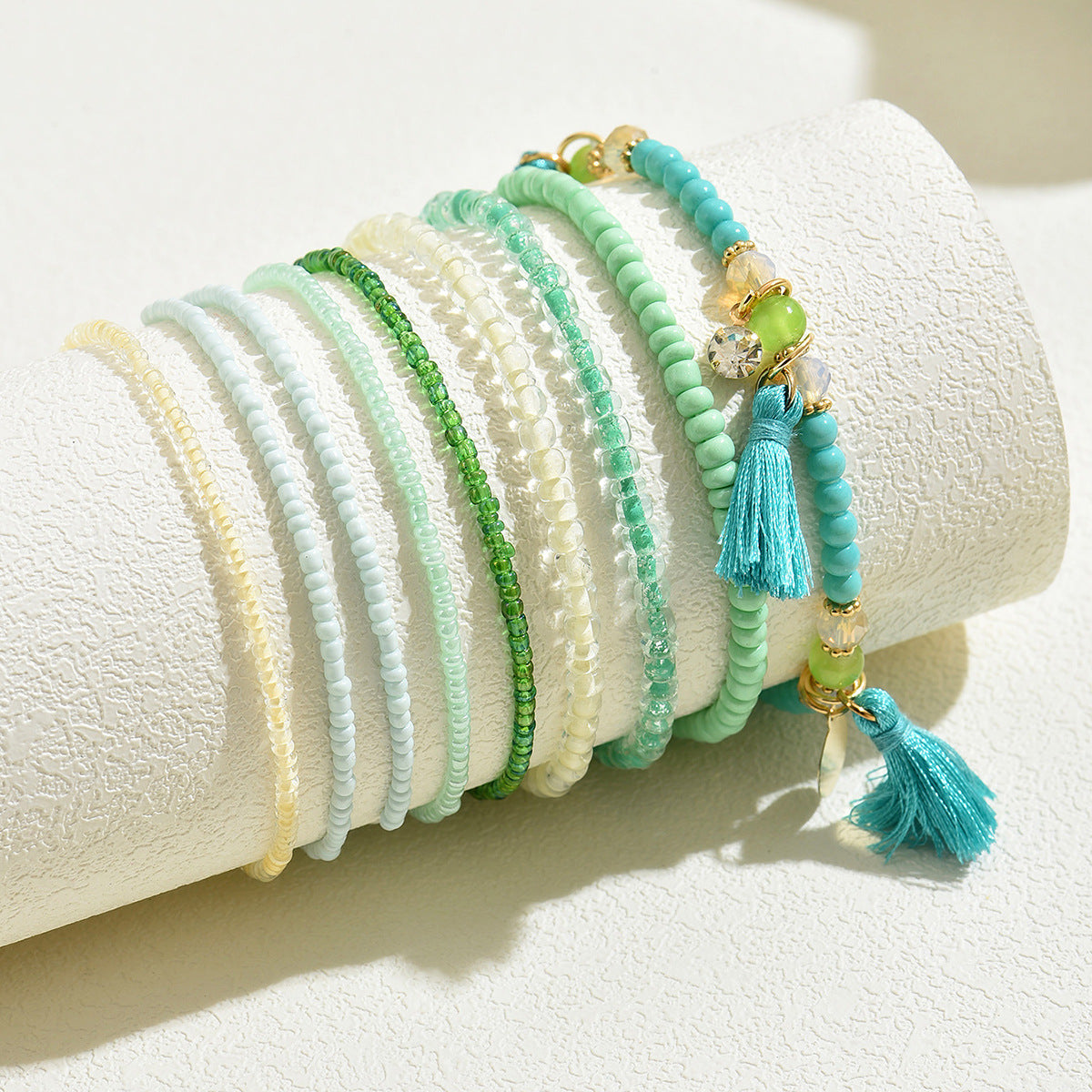 Geometric Fashion OL Women's Braided Millet Bead Bracelet Set Stylish Minimalist Hand Jewelry