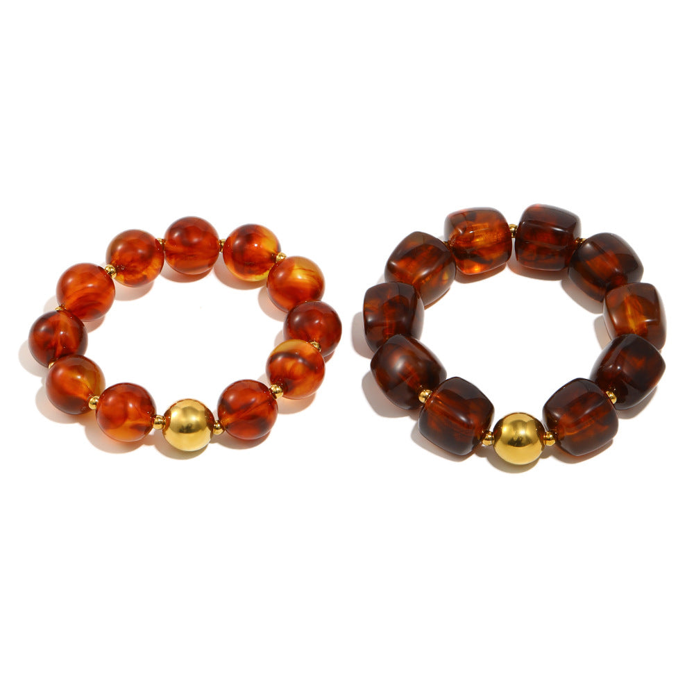 Bracciale vintage da donna con perline acriliche geometriche quadrate e placcato oro