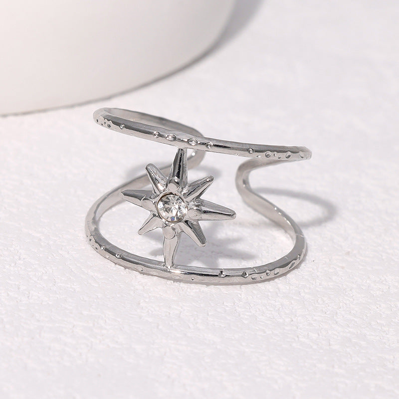 Minimalist 18K Gold Plated Stainless Steel Open Ring Eight-Pointed Star Design for Women