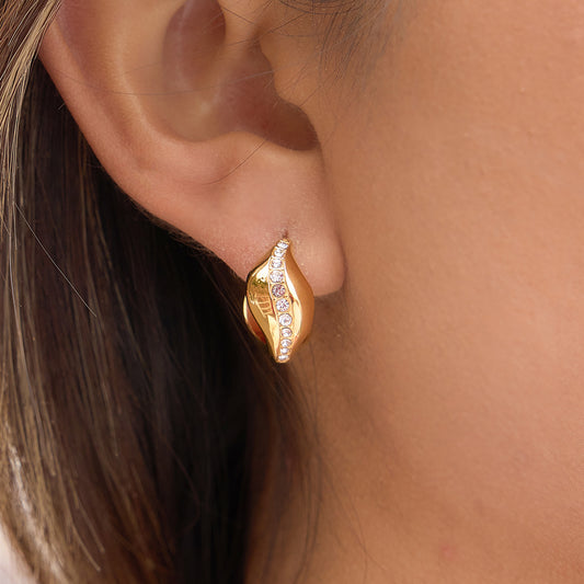 Elegant Geometric Stainless Steel Plated Rhinestone Hoop Earrings for Women