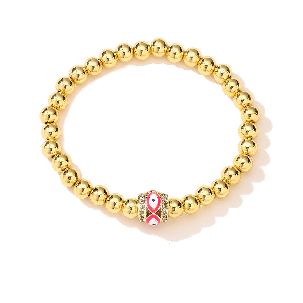 Bracciale sottile da donna geometrico minimalista con amuleto dell'occhio di Allah, base in rame placcato oro 18 carati e zirconia incastonata con smalto
