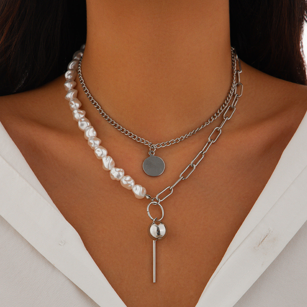 Baroque Minimalist Starfish Alloy Plated Multi-layer Pearl Choker Necklace for Women