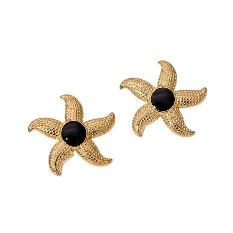 Fashion Ocean Starfish Drop Oil Plated 18K Gold Stainless Steel Stud Earrings for Women