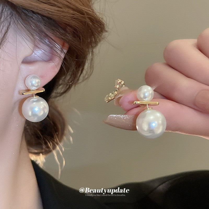 Orecchini a perno con perle stile vintage francese elegante con perni in acciaio placcato per donna, uso quotidiano, design rotondo geometrico minimalista, look di lusso