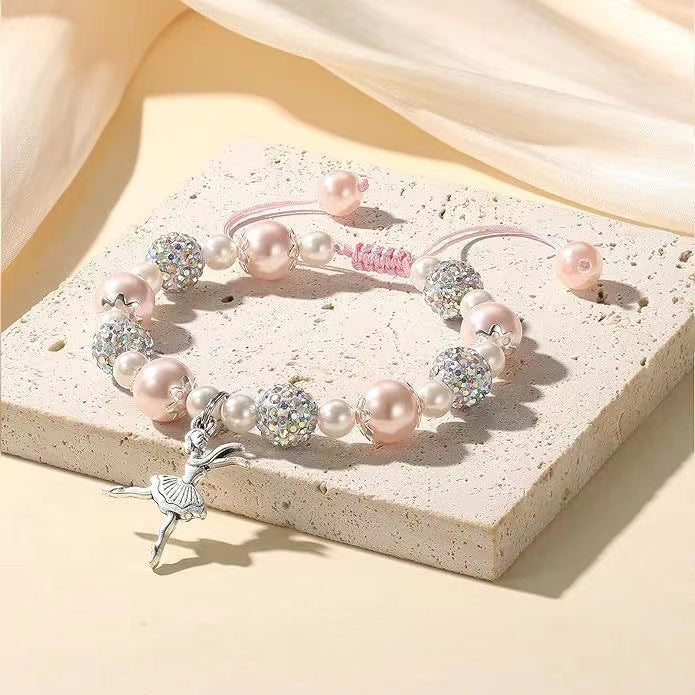 Sweet Imitation Pearl Ballet Girl Resin Bracelet Handmade Adjustable Jewelry