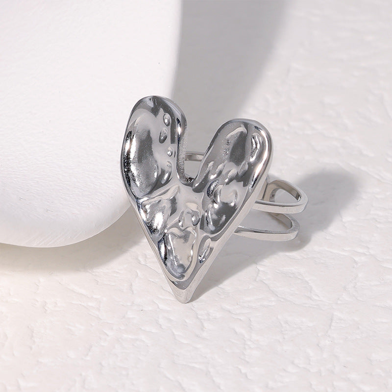 Anello aperto a cuore minimalista in acciaio inossidabile placcato oro 18 carati da donna
