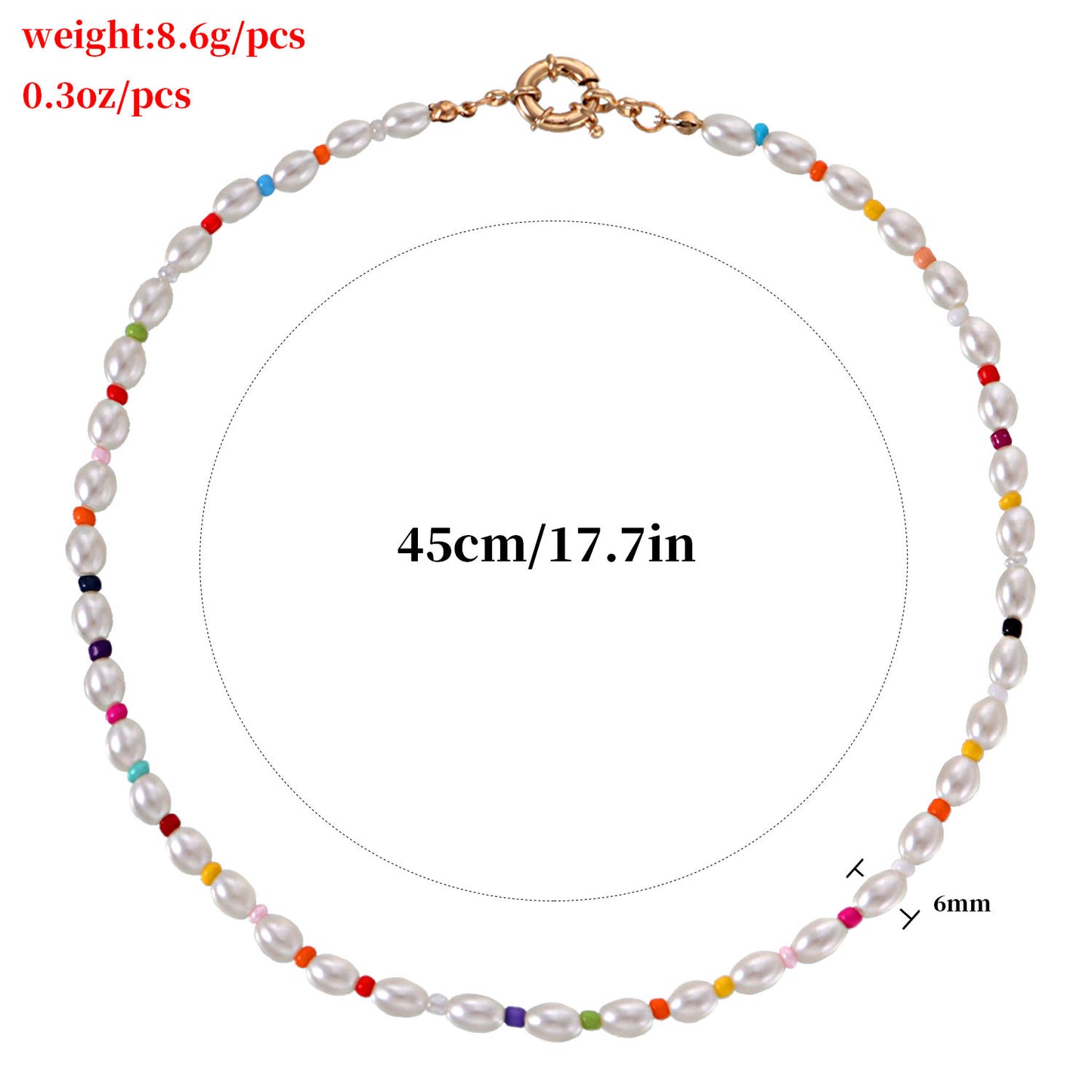 Geometric Oval Pearl Necklace for Women with Spring Clasp and Colorful Seed Beads