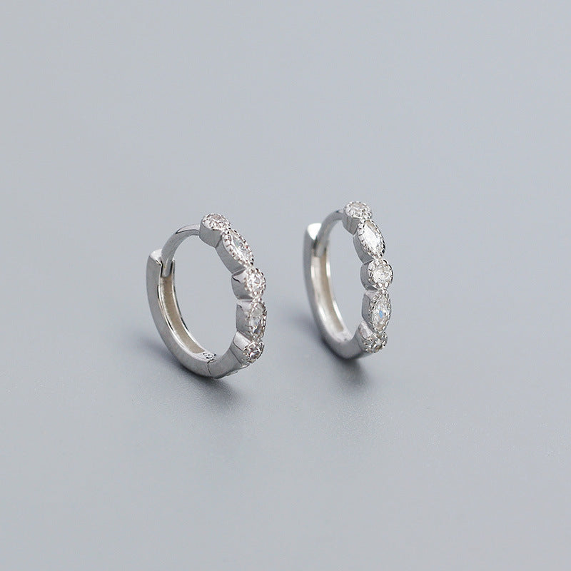 Sweet 925 Sterling Silver Geometric Round Oval Cubic Zirconia Inlay Hoop Earrings for Women