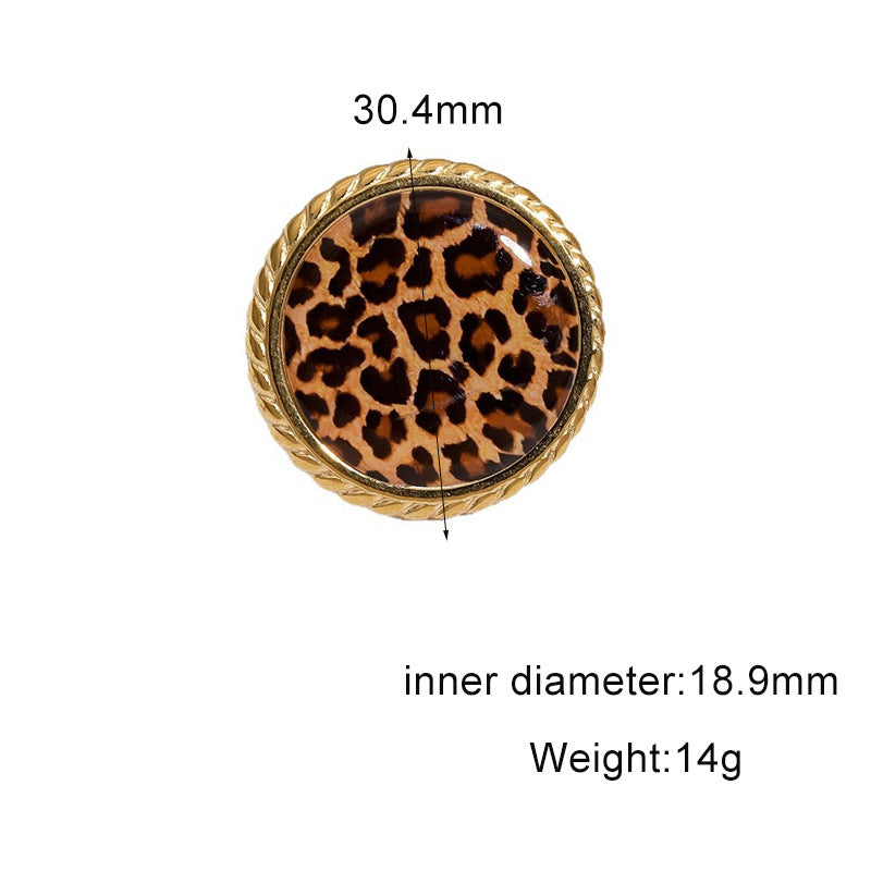 Luxury Leopard Print Geometric Plated Stainless Steel Open Ring for Women