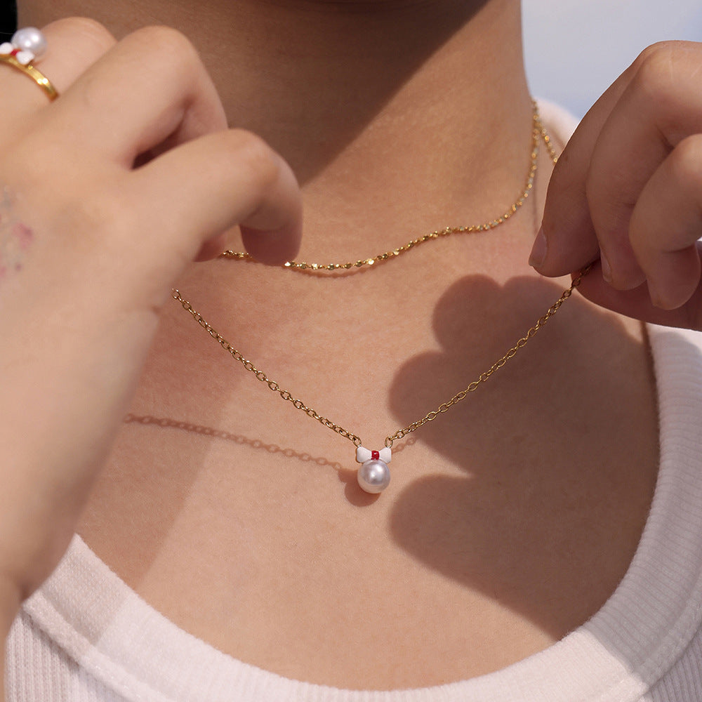 Elegante Conjunto de Collar, Pulsera, Anillo y Pendientes de Acero Inoxidable Brillante con Lazo para Mujer, con Colgante de Acero de Titanio y Acabado Chapado