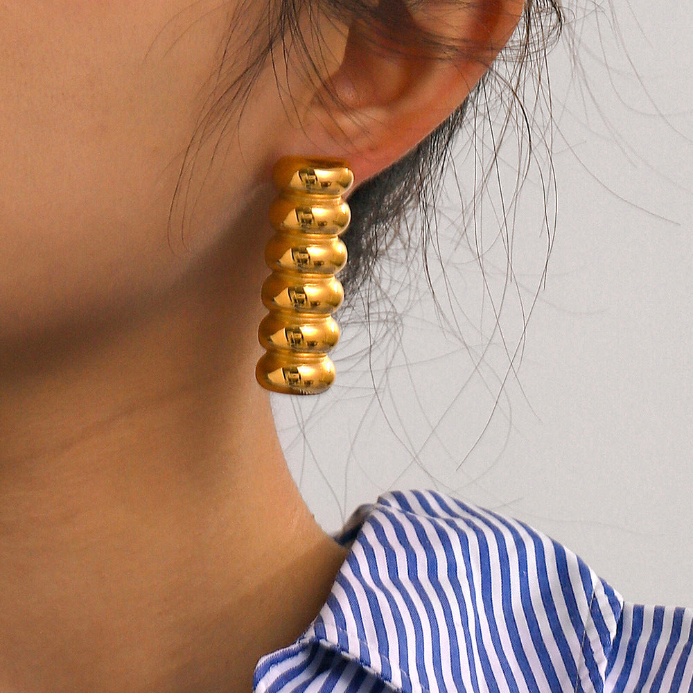 Minimalist 18K Gold Plated Stainless Steel Multi-layer Gourd Shape Earrings Unisex Studs