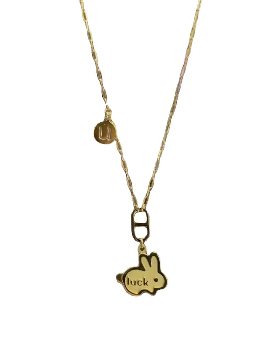 Collana con ciondolo a coniglio alla moda da donna in acciaio al titanio con finitura placcata, design minimalista portafortuna per l'anno