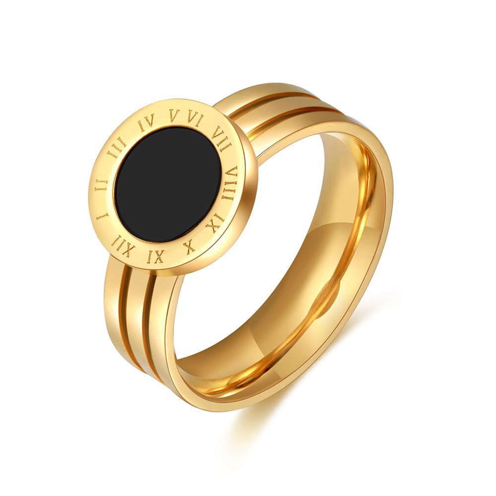 18K Gold Plated Stainless Steel Number Ring with Acrylic Inlay