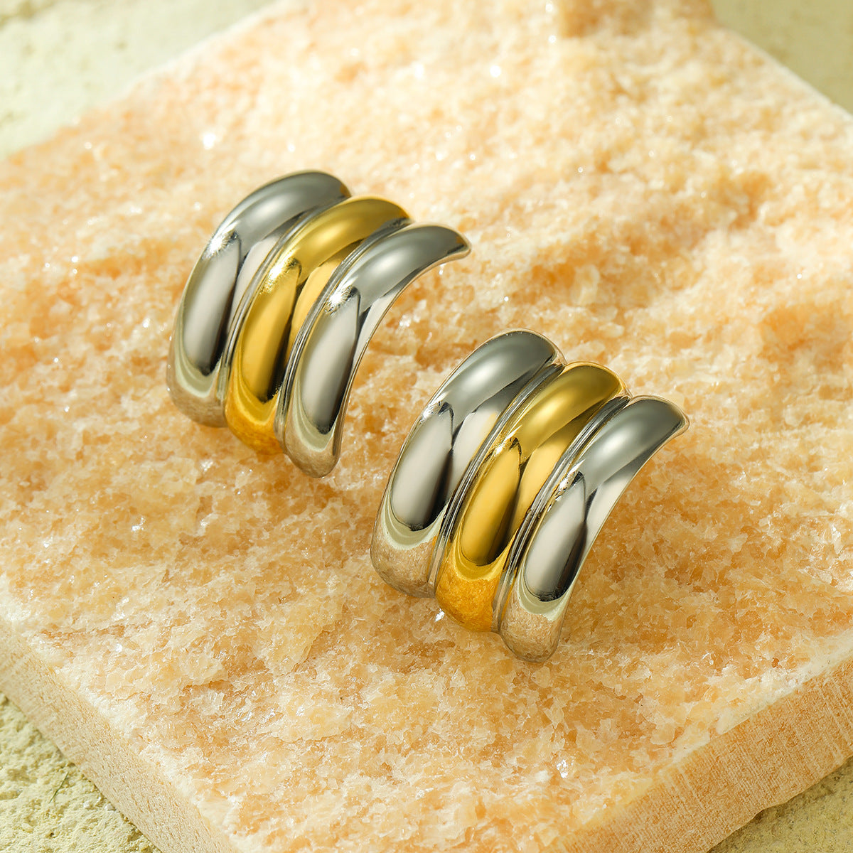 Orecchini a Mezzocerchio Geometrici Minimalisti da Donna in Acciaio Inossidabile Placcati Oro 18K