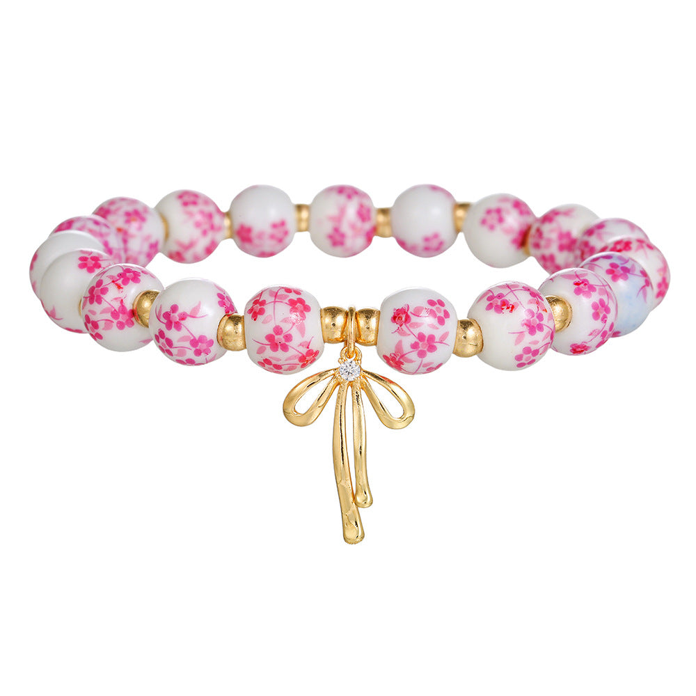Geometric Round Ceramic Brass Cubic Zirconia Beaded Bracelet
