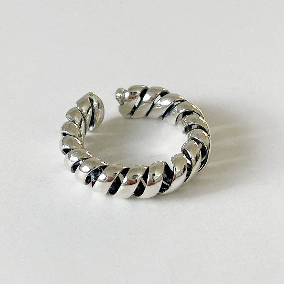 Anello da donna minimalista vintage attorcigliato geometrico tondo fatto a mano in argento sterling 925