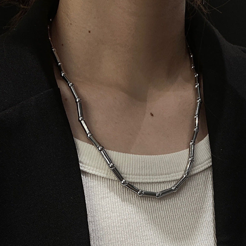 Collar Minimalista de Titanio y Acero con Diseño de Bambú en Forma de U para Hombre y Mujer, Cadena Versátil para Superposiciones en Suéteres y Clavícula