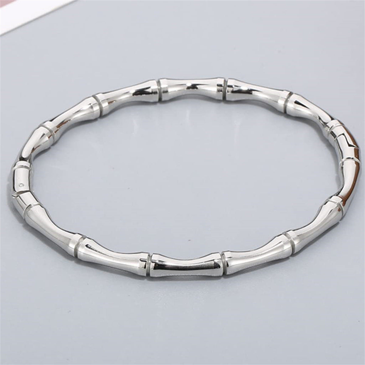 Minimalist Bamboo Joint Stainless Steel Vacuum Plated Bracelet for Women with Polished Finish