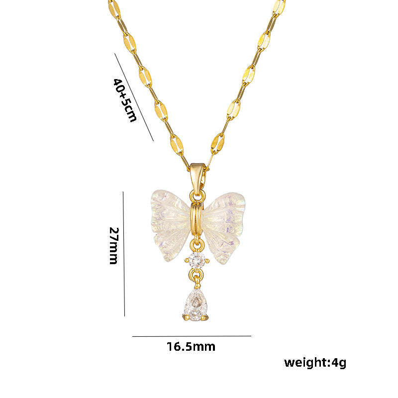 Collana da donna a pendente in acciaio al titanio a forma di fiocco minimalista con finitura galvanizzata