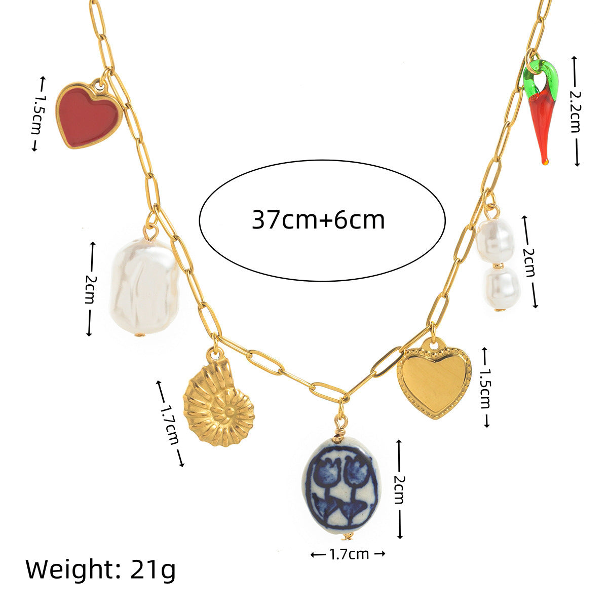 Plated Stainless Steel Heart Geometric Floral Pendant Charm Bar Necklace Unisex