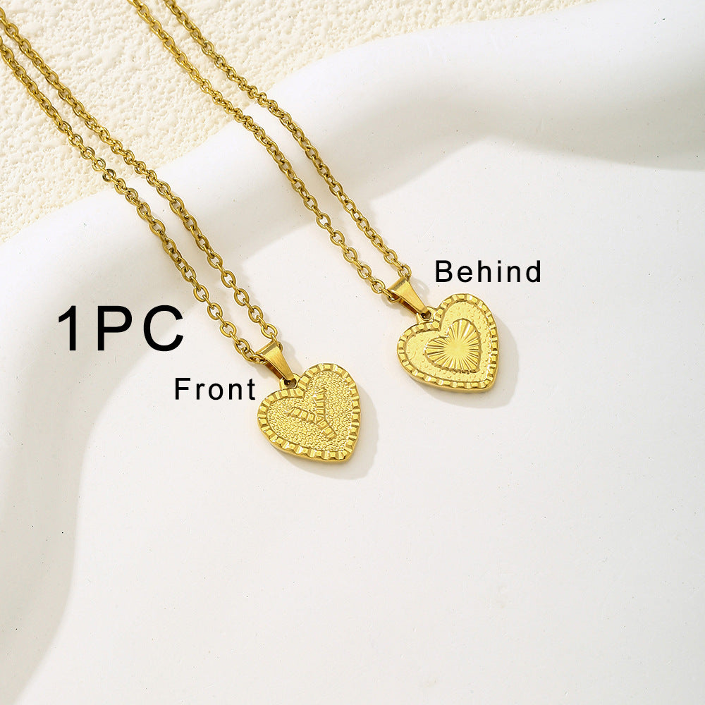 Elegante collana con ciondolo a forma di cuore in acciaio inossidabile con lettera, per donna, finitura placcata, stile catena O