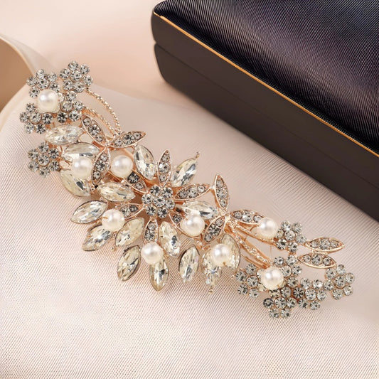 Floral-Shaped Alloy Hair Comb with Pearl and Rhinestone Accents, Electroplated Finish, Vintage-Inspired Updo Hair Accessory for Women