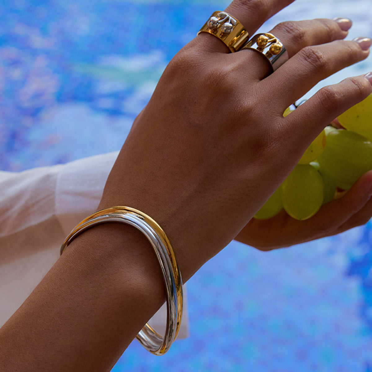 Bracciale da donna in acciaio inossidabile placcato oro 18 carati con motivo geometrico rotondo alla moda