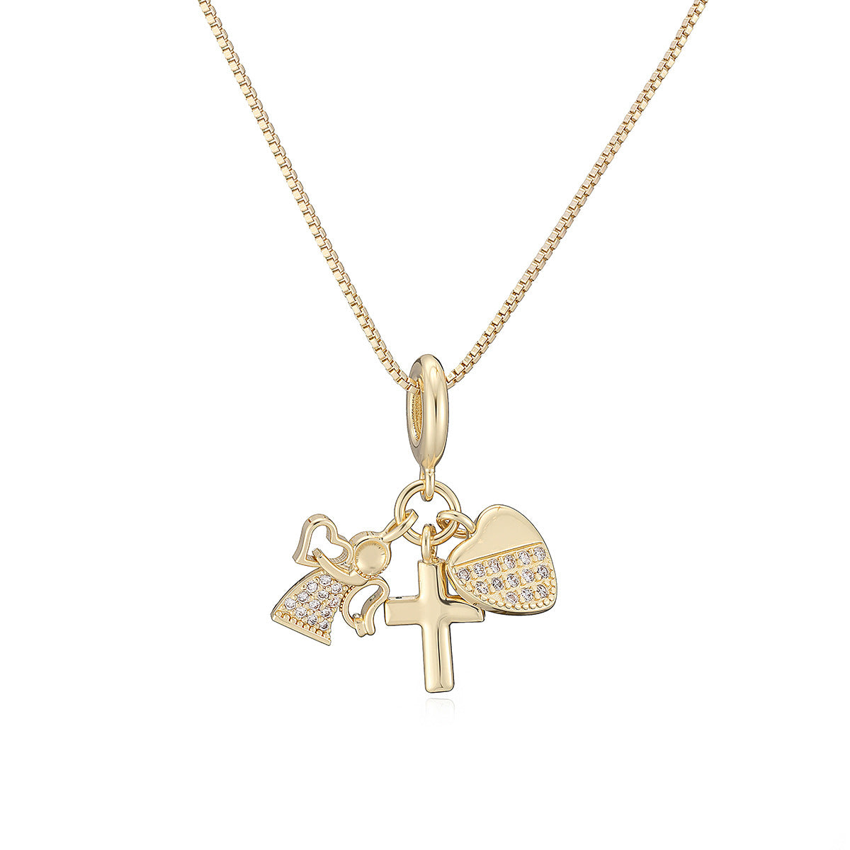 Minimalist Gold Plated Brass Cross Heart Pendant Necklace for Women