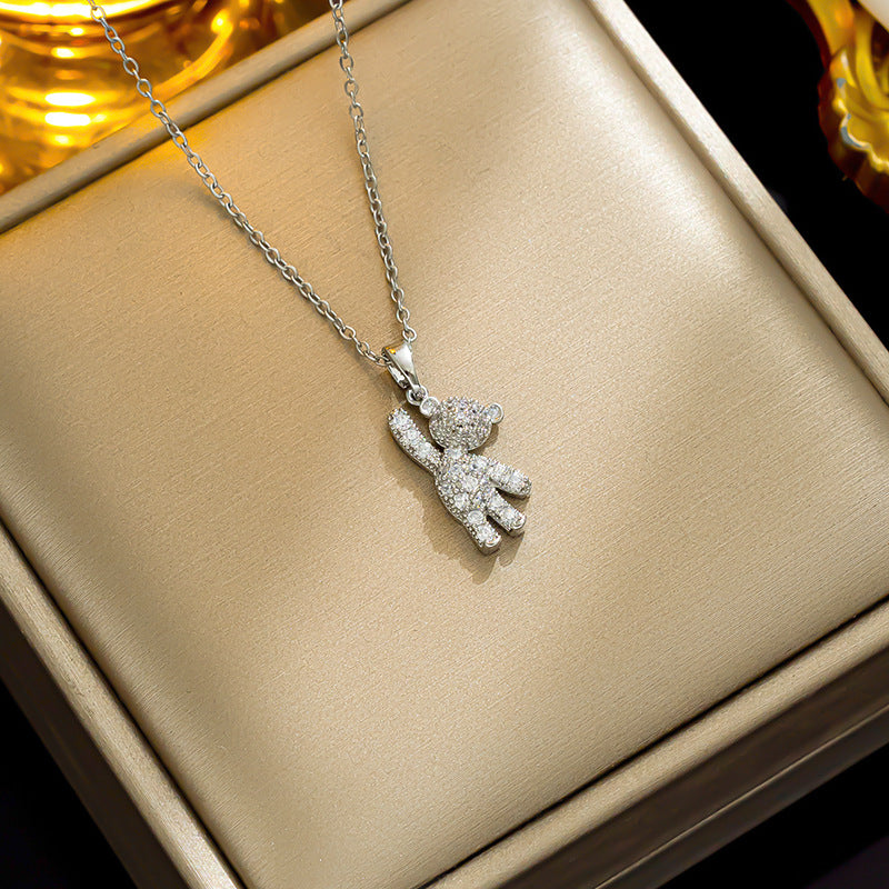 Collar con colgante minimalista de nudo de lazo de acero de titanio para mujer con cadena de serpiente chapada