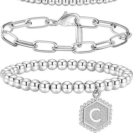 Minimalist Geometric Stainless Steel Brass Plated Paperclip Chain Bracelet Set for Women