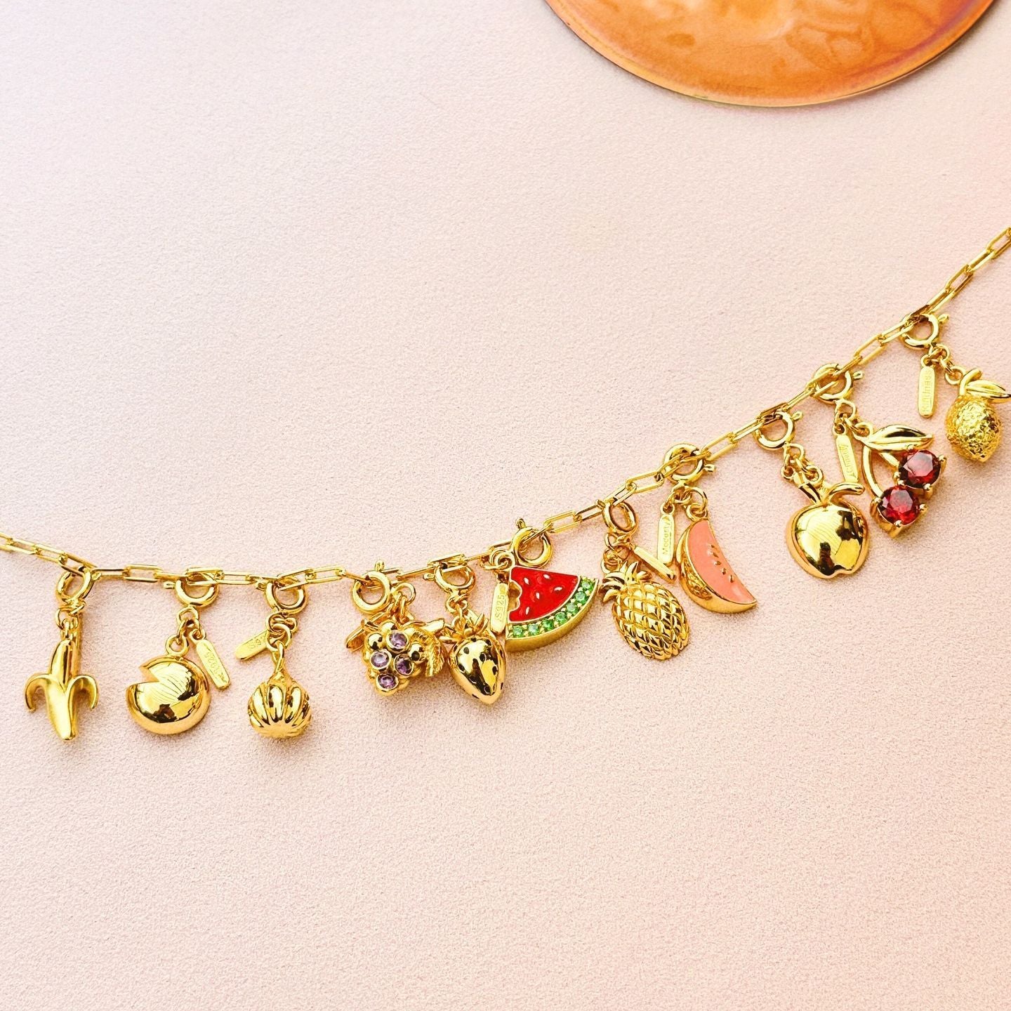Fashion Geometric Tropical Fruit Pendant Brass Titanium Steel Cubic Zirconia Plated Charm Bar for Unisex