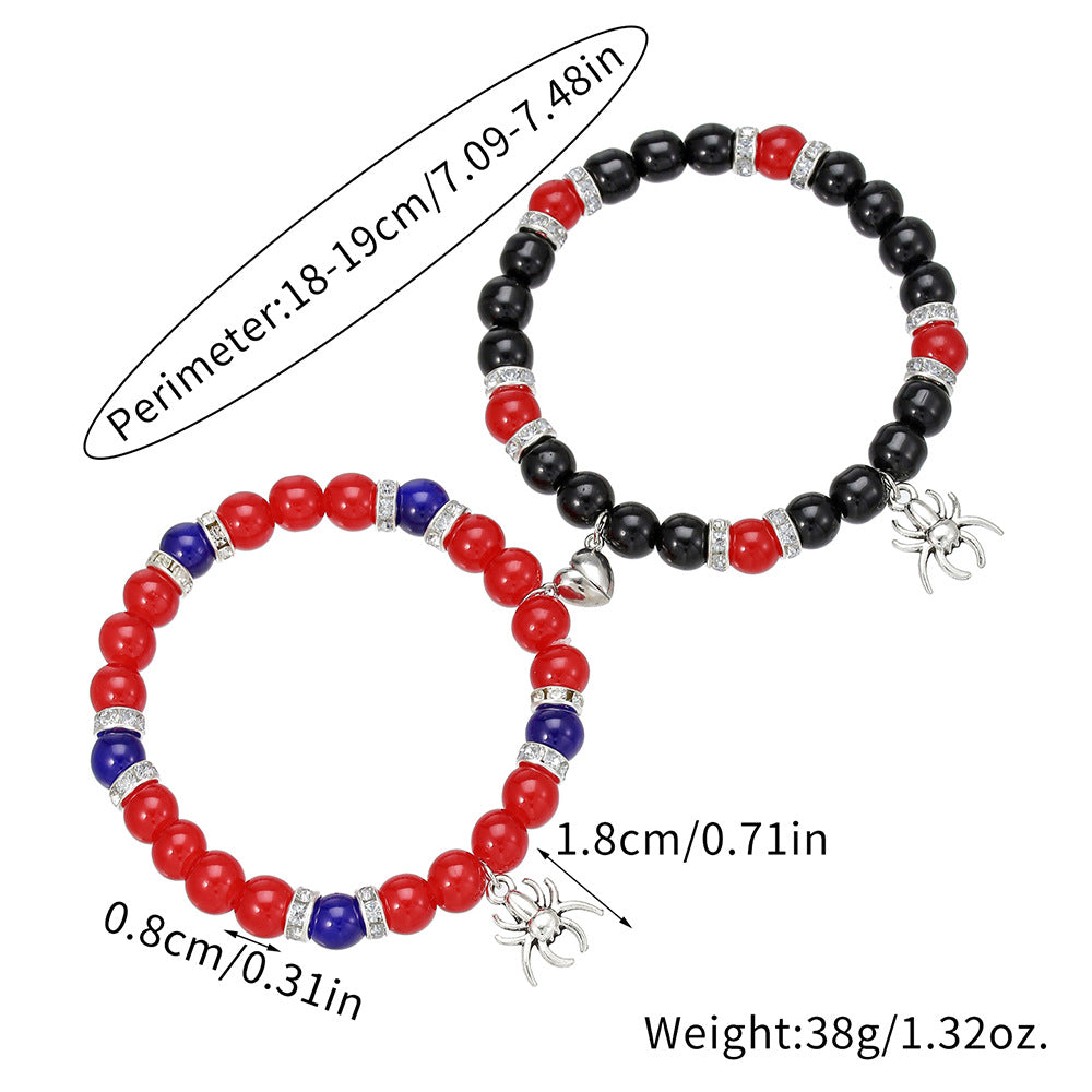 Handmade Geometric Heart Spider Stone Magnetic Bracelet for Unisex